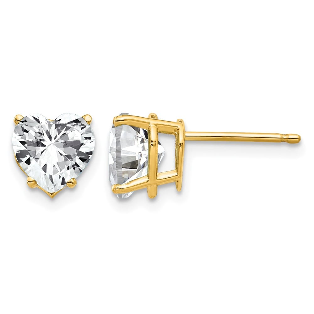 14K Yellow Gold 7mm Heart Cubic Zirconia Post Earrings, view 1 of 4