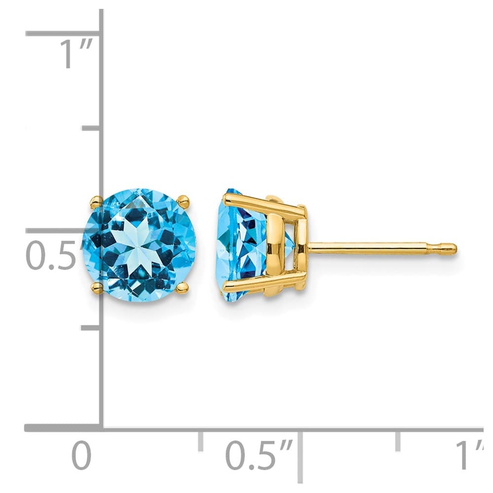 14K Yellow Gold 7mm Round Blue Topaz Post Earrings, view 4 of 4