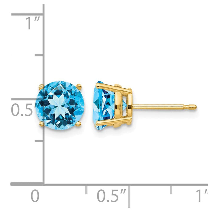 14K Yellow Gold 7mm Round Blue Topaz Post Earrings, view 4 of 4