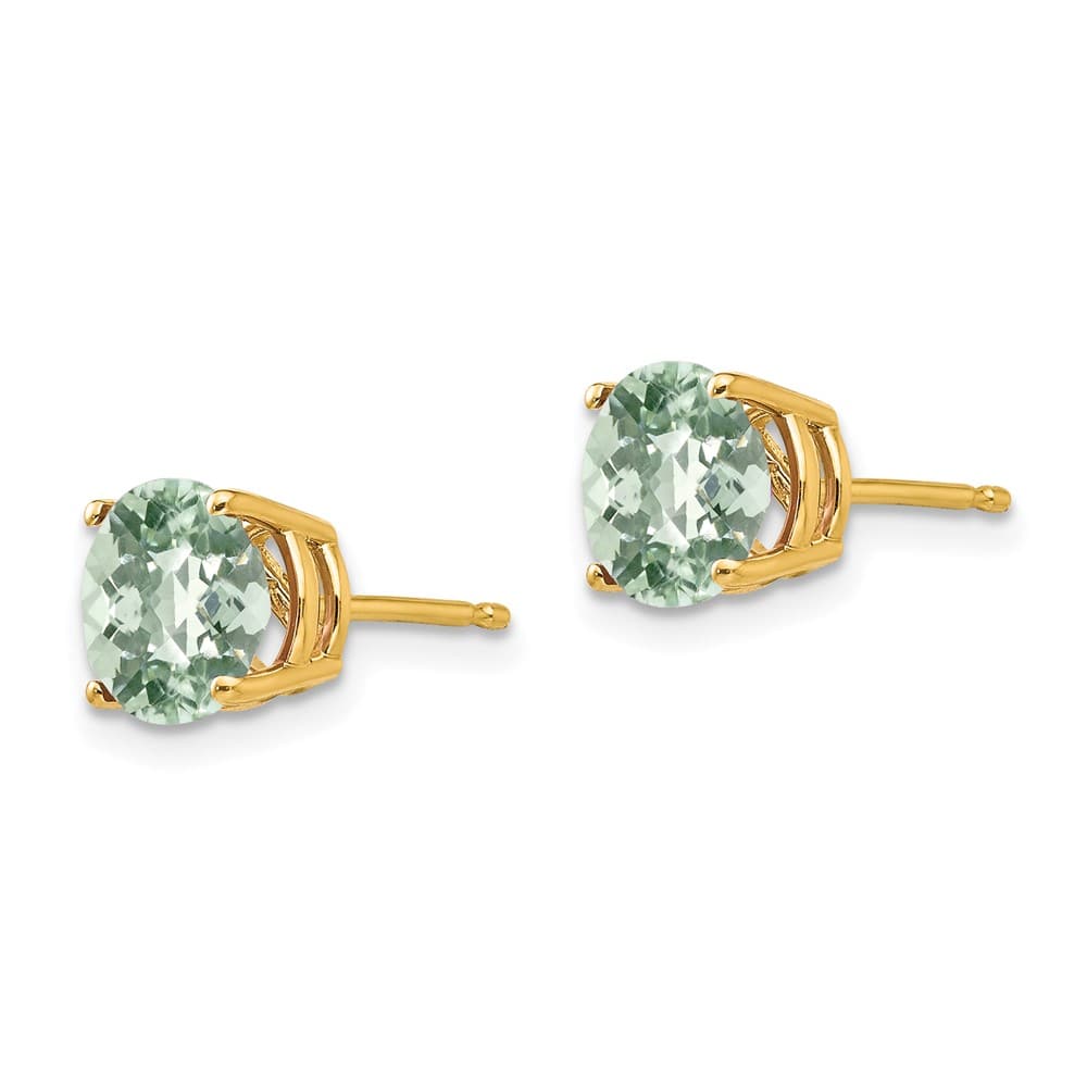 14K Yellow Gold 7mm Round Checker-Cut Green Quartz Post Earrings, view 2 of 4
