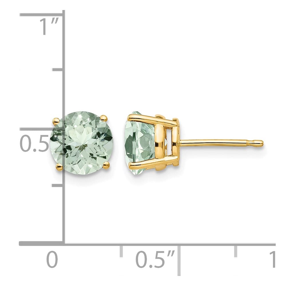 14K Yellow Gold 7mm Round Green Quartz Post Earrings, view 4 of 4