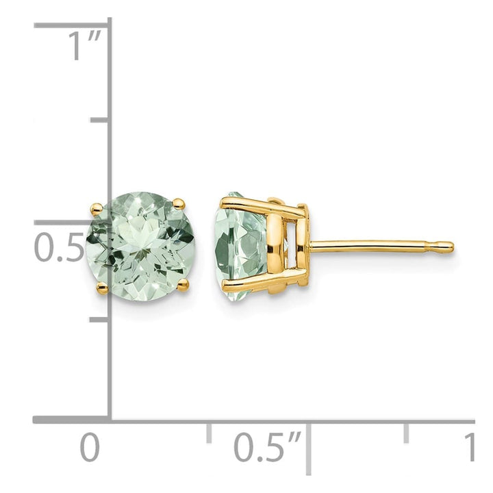 14K Yellow Gold 7mm Round Green Quartz Post Earrings, view 4 of 4