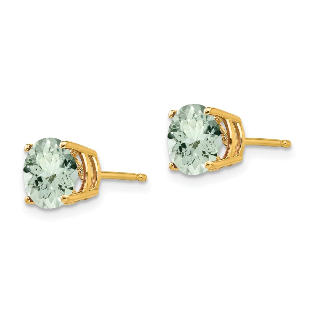 14K Yellow Gold 7mm Round Green Quartz Post Earrings, view 2 of 4