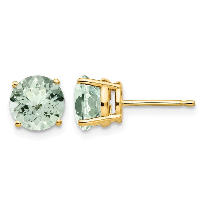 14K Yellow Gold 7mm Round Green Quartz Post Earrings, view 1 of 4