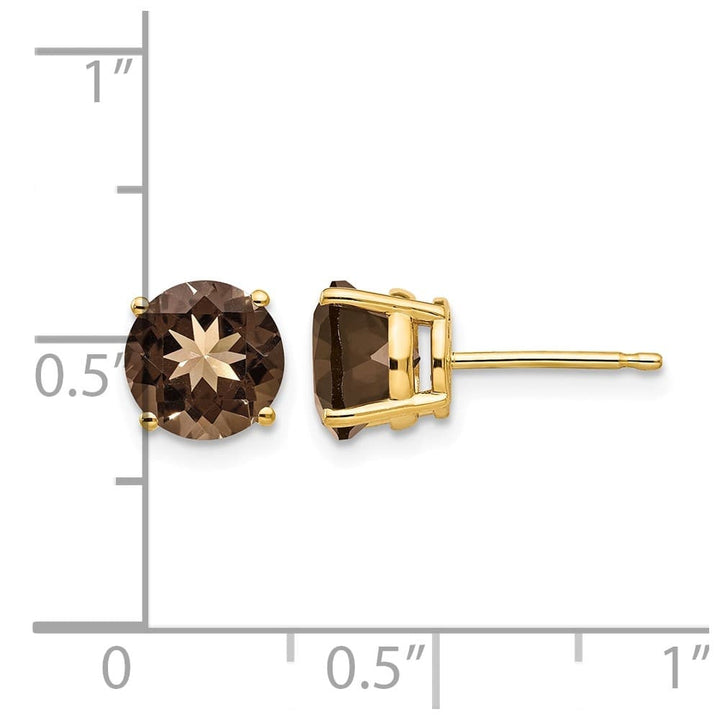 14K Yellow Gold 7mm Round Smoky Quartz Post Earrings, view 4 of 4