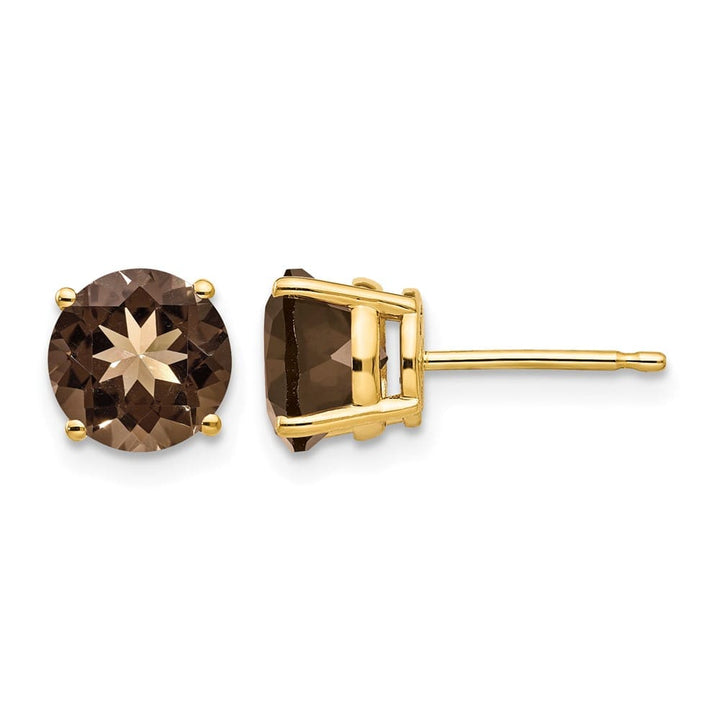 14K Yellow Gold 7mm Round Smoky Quartz Post Earrings, view 1 of 4