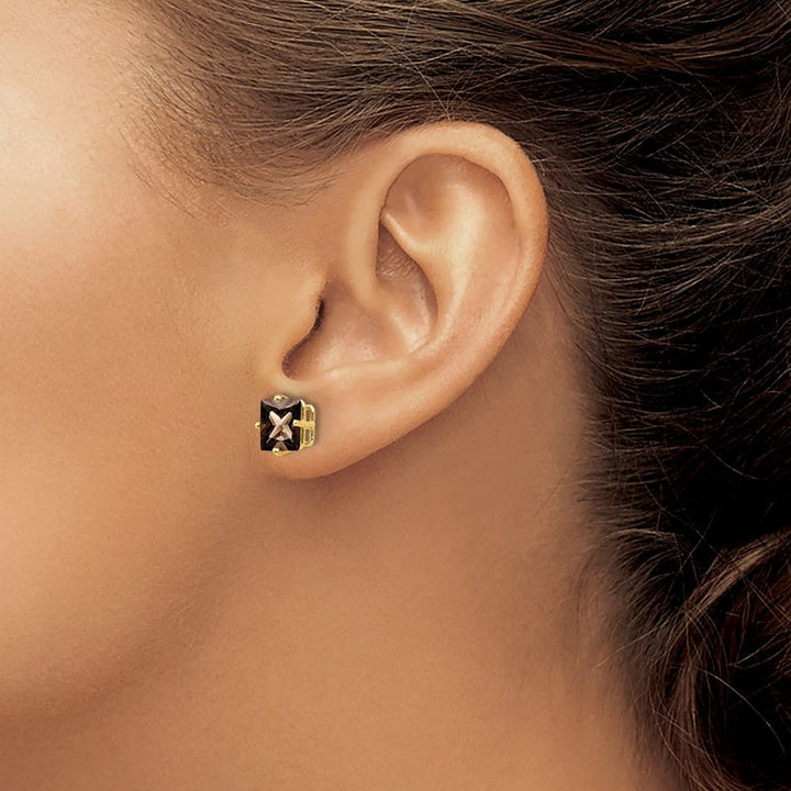 14K Yellow Gold 7mm Square Smoky Quartz Post Earrings, view 3 of 4