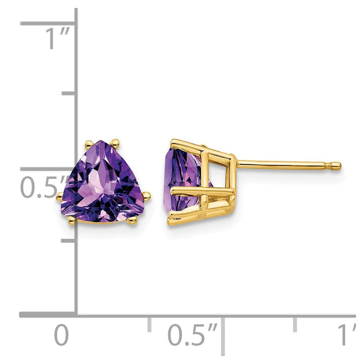 14K Yellow Gold 7mm Trillion Amethyst Post Earrings, view 4 of 4