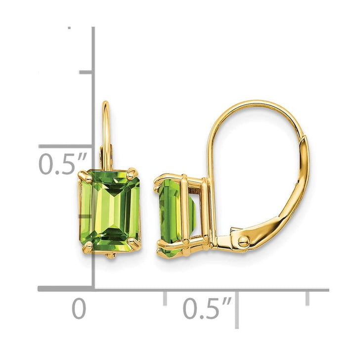 14K Yellow Gold 7x5mm Emerald-cut Leverback Earrings, view 12 of 24