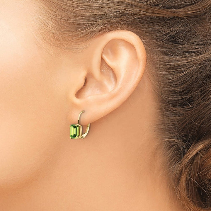 14K Yellow Gold 7x5mm Emerald-cut Leverback Earrings, view 11 of 24