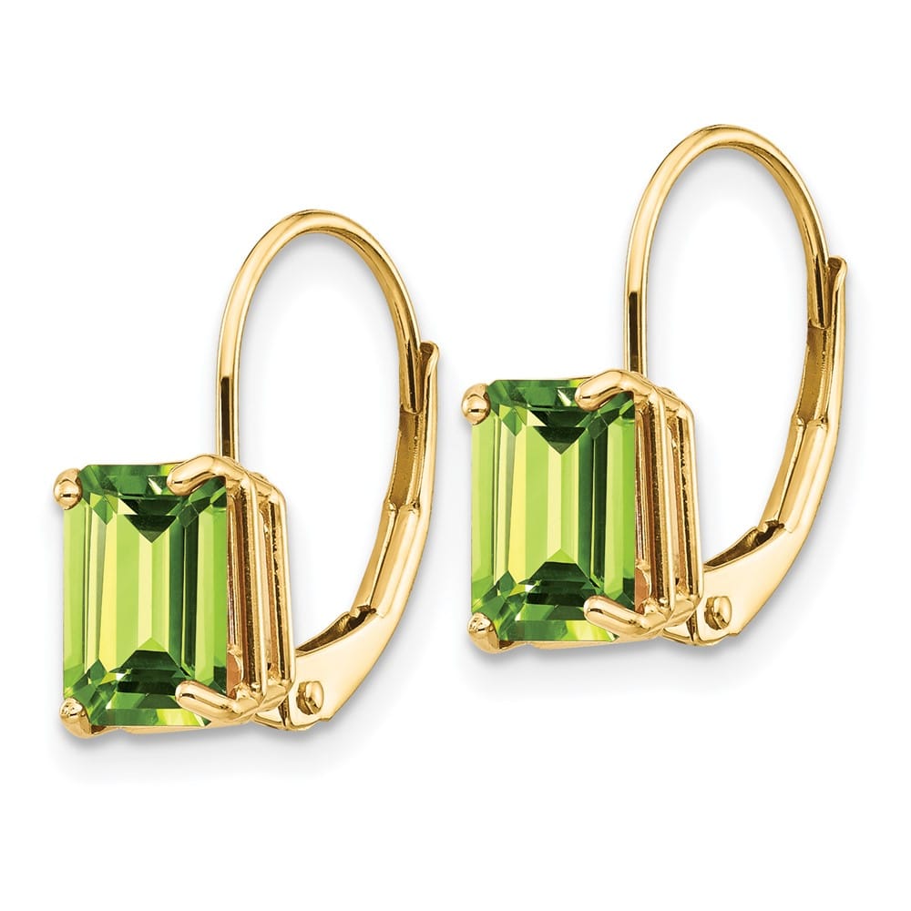 14K Yellow Gold 7x5mm Emerald-cut Leverback Earrings, view 10 of 24