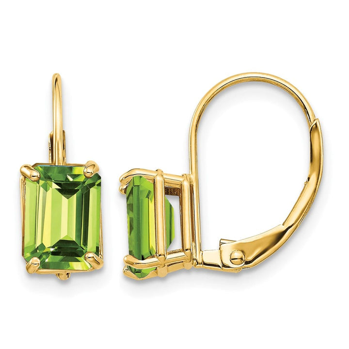 14K Yellow Gold 7x5mm Emerald-cut Leverback Earrings, view 9 of 24