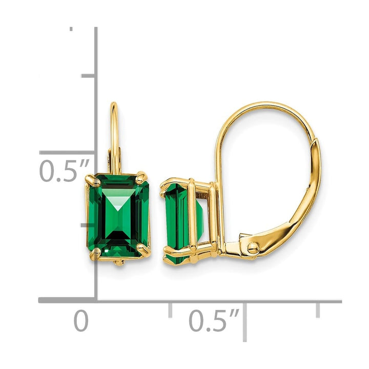 14K Yellow Gold 7x5mm Emerald-cut Leverback Earrings, view 8 of 24