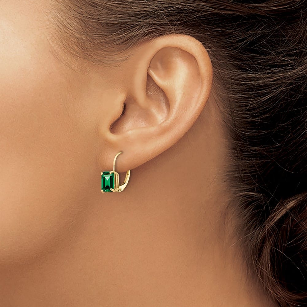 14K Yellow Gold 7x5mm Emerald-cut Leverback Earrings, view 7 of 24