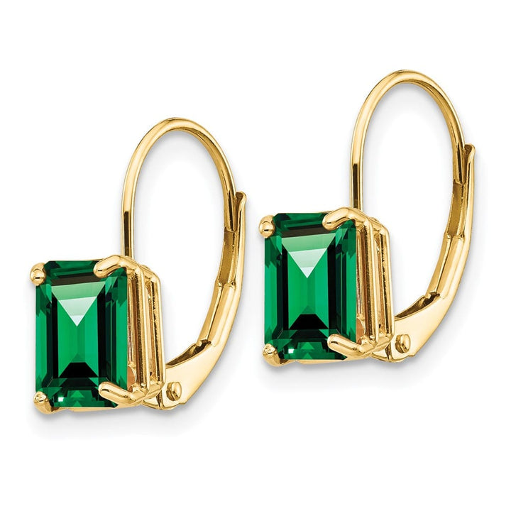 14K Yellow Gold 7x5mm Emerald-cut Leverback Earrings, view 6 of 24