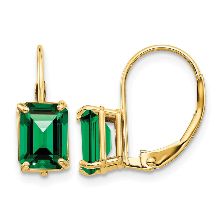 14K Yellow Gold 7x5mm Emerald-cut Leverback Earrings, view 5 of 24