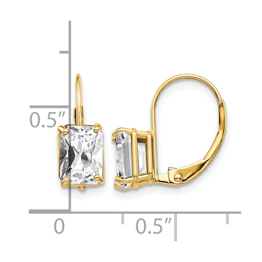 14K Yellow Gold 7x5mm Emerald-cut Leverback Earrings, view 4 of 24