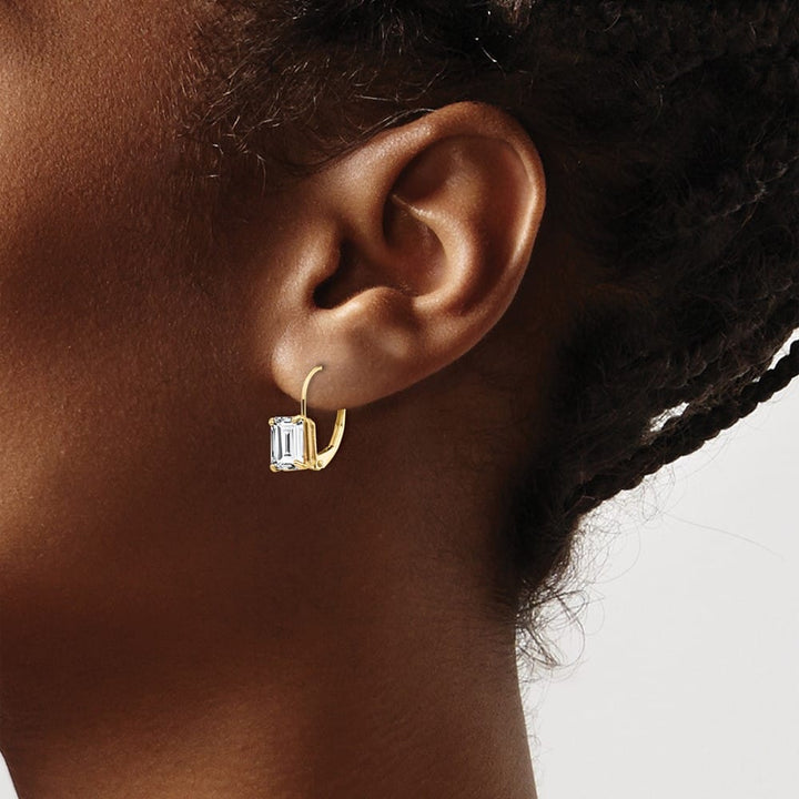 14K Yellow Gold 7x5mm Emerald-cut Leverback Earrings, view 3 of 24
