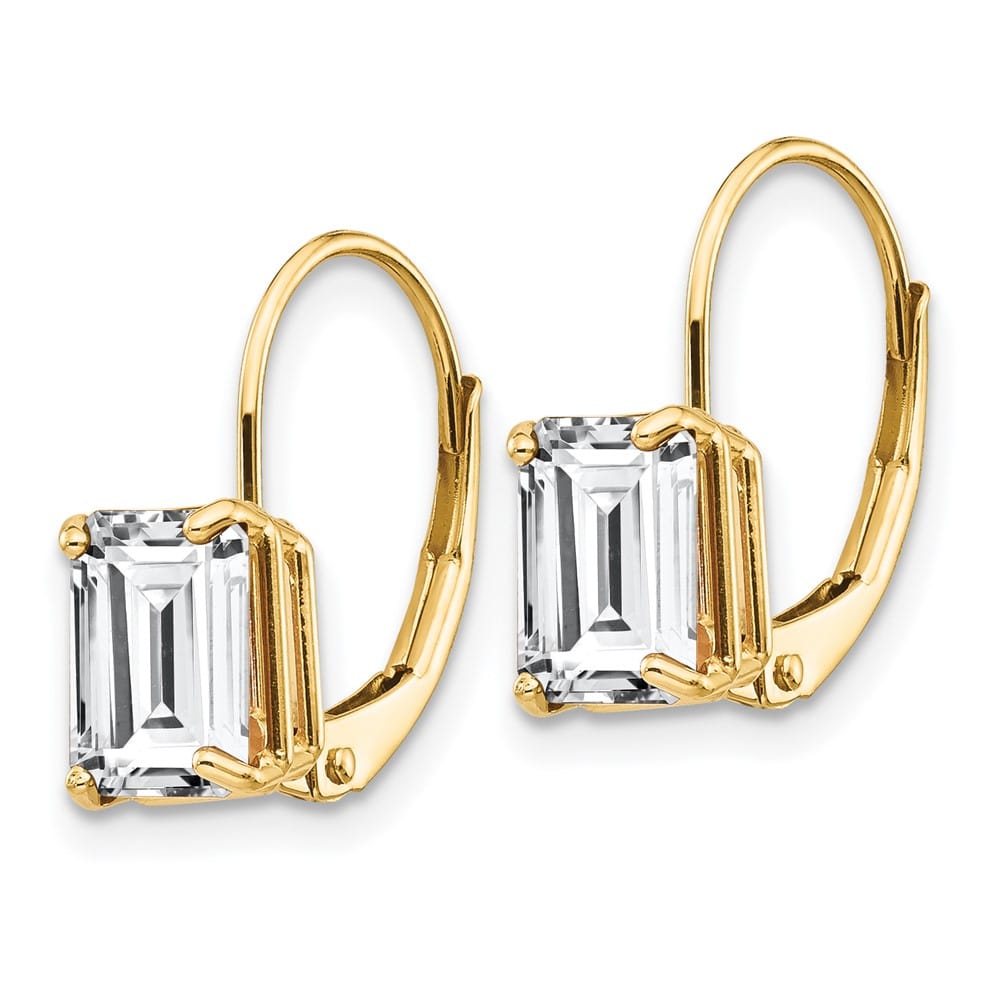 14K Yellow Gold 7x5mm Emerald-cut Leverback Earrings, view 2 of 24