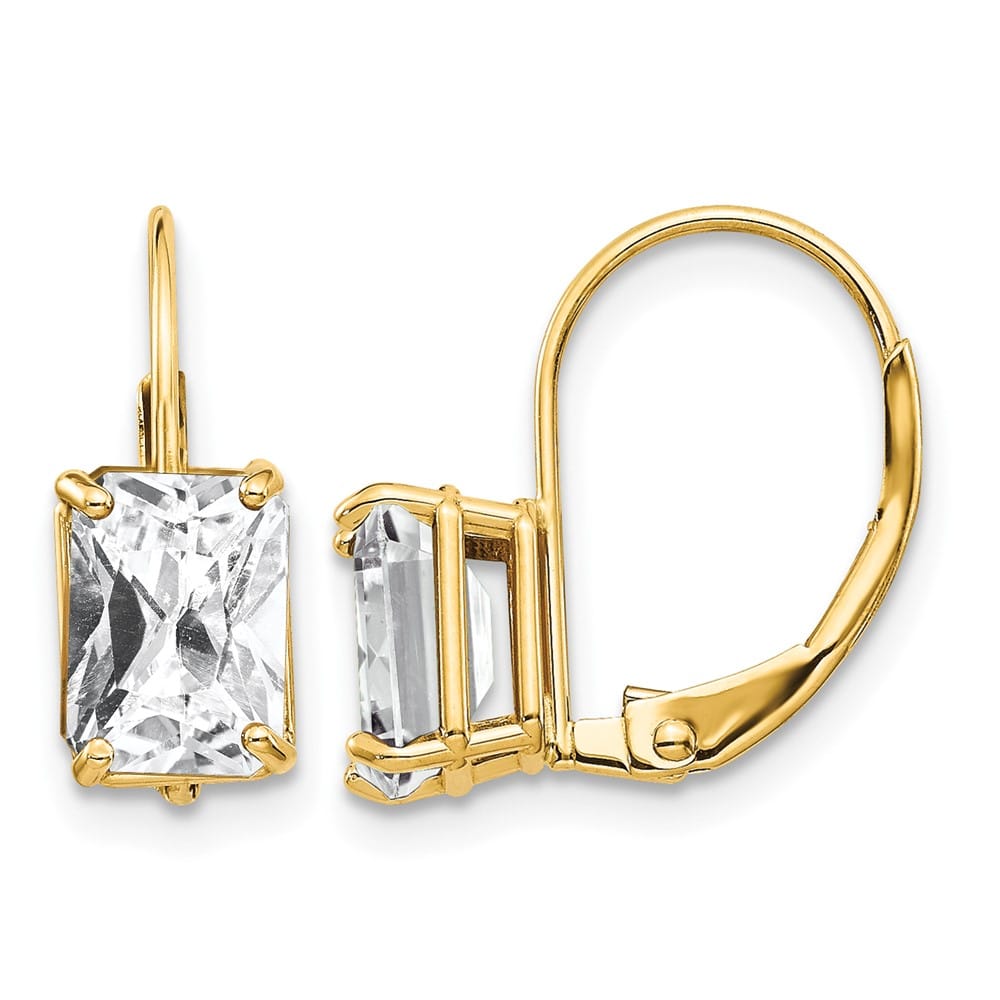 14K Yellow Gold 7x5mm Emerald-cut Leverback Earrings, view 1 of 24