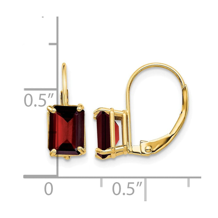 14K Yellow Gold 7x5mm Emerald-cut Leverback Earrings, Garnet, view 24 of 24