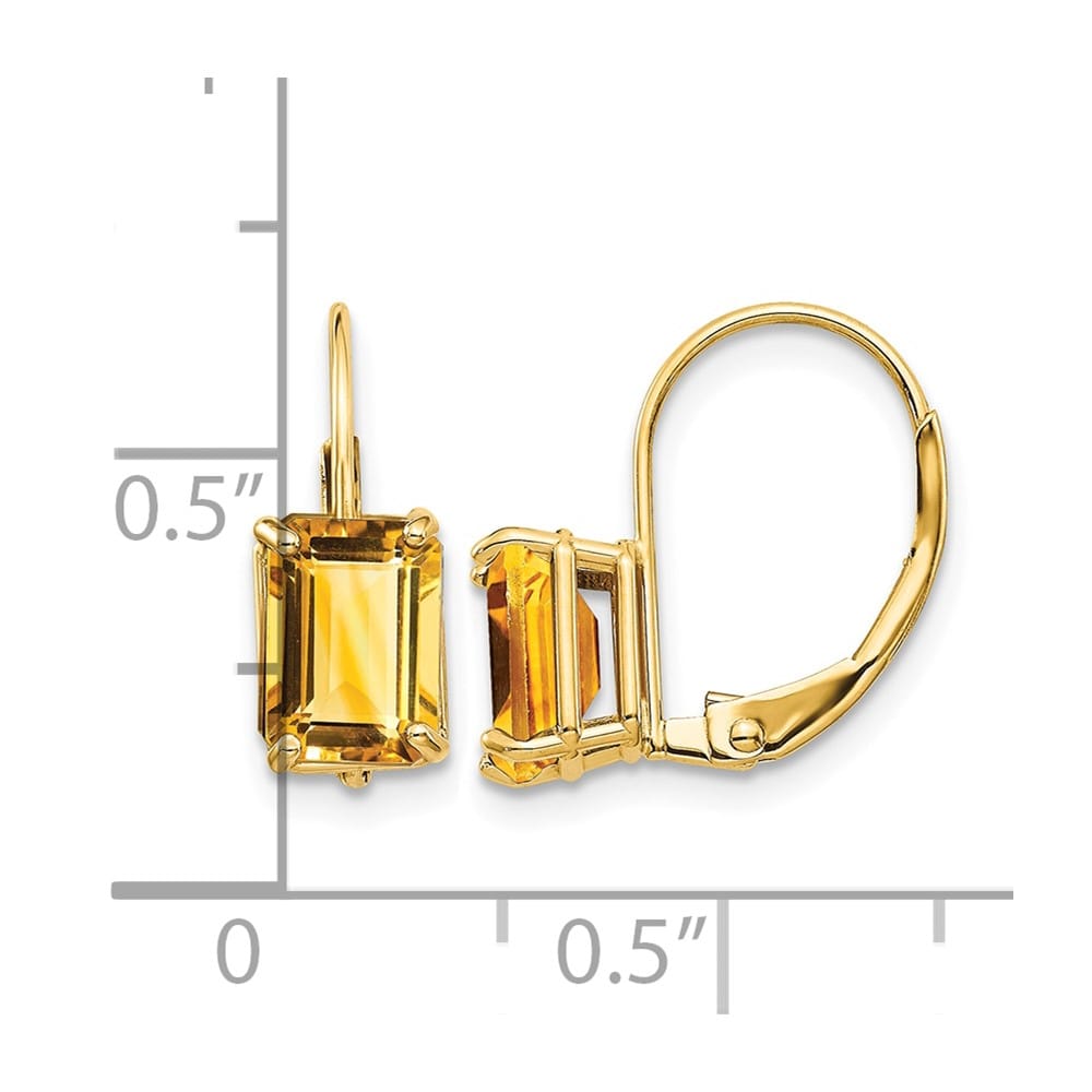 14K Yellow Gold 7x5mm Emerald-cut Leverback Earrings, Citrine, view 20 of 24