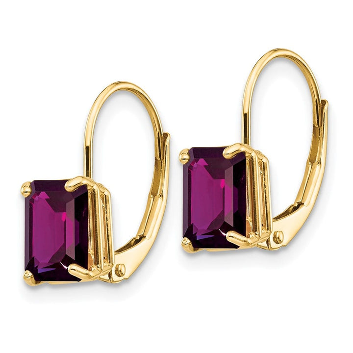 14K Yellow Gold 7x5mm Emerald-cut Leverback Earrings, Amethyst, view 14 of 24
