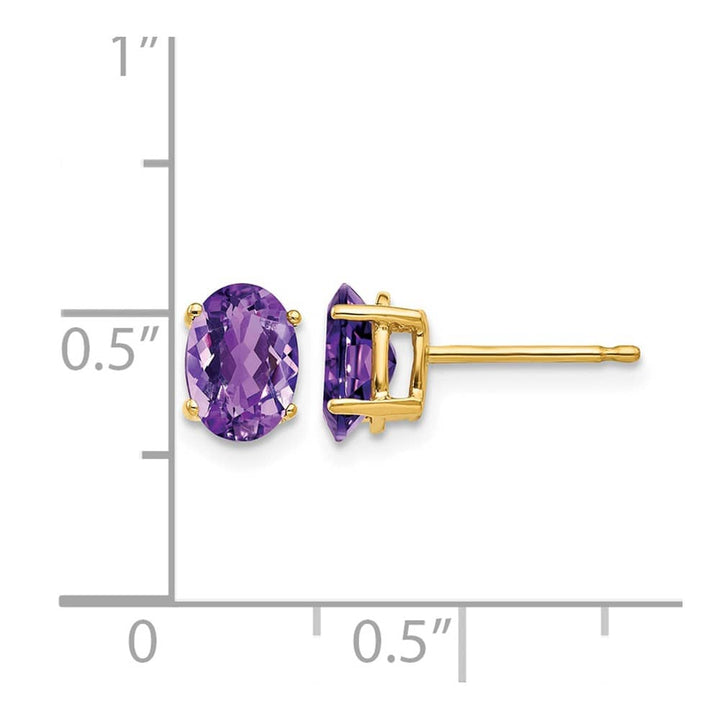 14K Yellow Gold 7x5mm Oval Amethyst Post Earrings, view 4 of 4