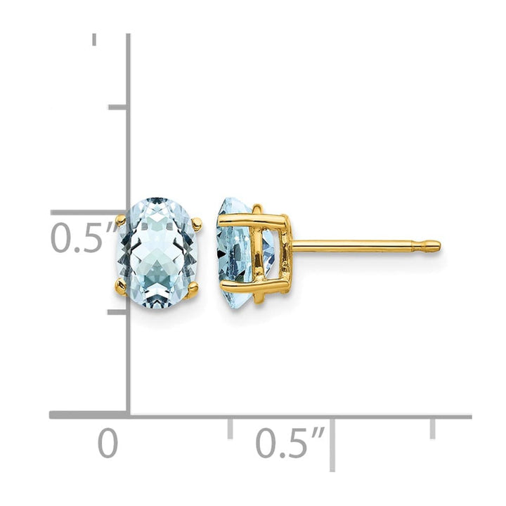 14K Yellow Gold 7x5mm Oval Aquamarine Post Earrings, view 4 of 4