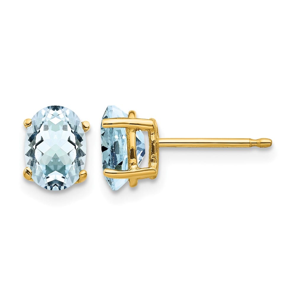 14K Yellow Gold 7x5mm Oval Aquamarine Post Earrings, view 1 of 4