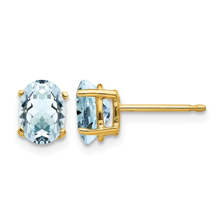 14K Yellow Gold 7x5mm Oval Aquamarine Post Earrings, view 1 of 4