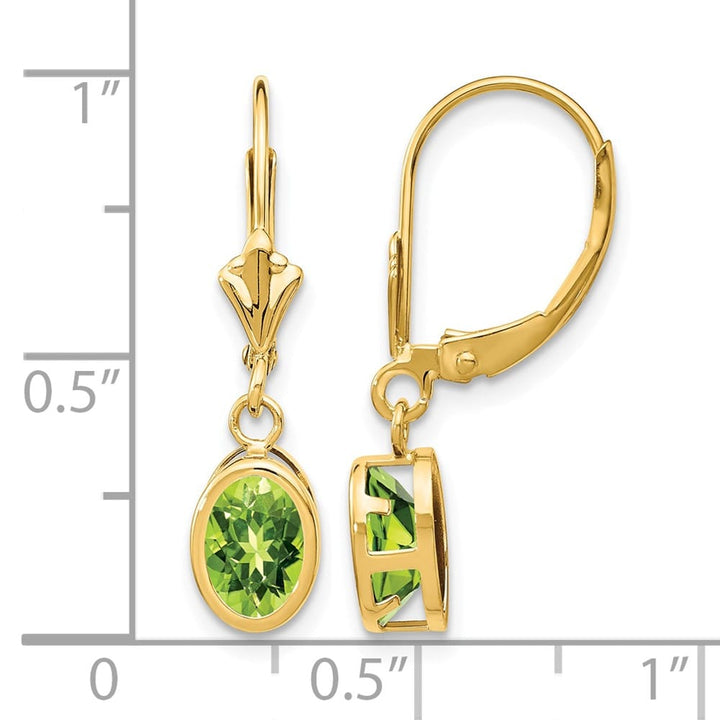 14K Yellow Gold 7x5mm Oval Bezel Leverback Dangle Earrings, view 12 of 24