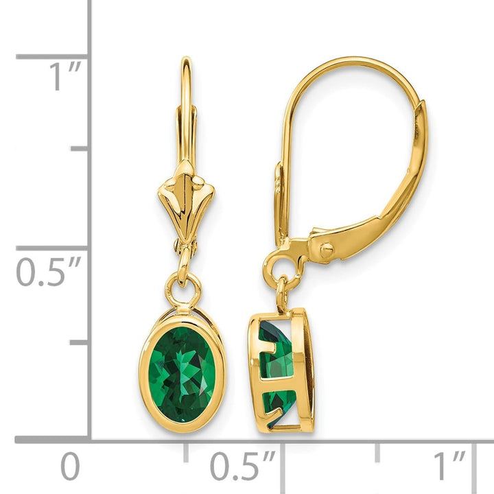 14K Yellow Gold 7x5mm Oval Bezel Leverback Dangle Earrings, view 8 of 24