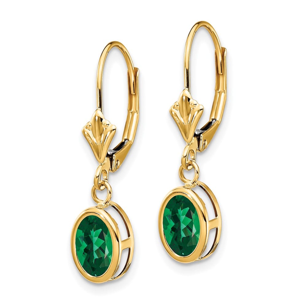 14K Yellow Gold 7x5mm Oval Bezel Leverback Dangle Earrings, view 6 of 24