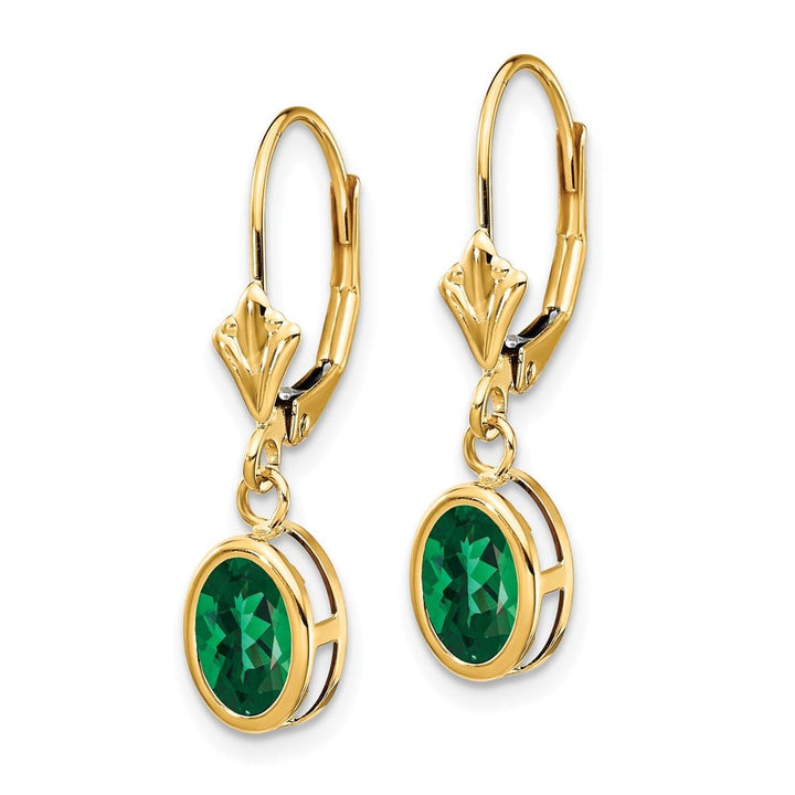 14K Yellow Gold 7x5mm Oval Bezel Leverback Dangle Earrings, view 6 of 24