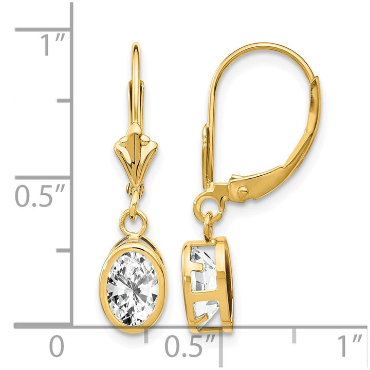14K Yellow Gold 7x5mm Oval Bezel Leverback Dangle Earrings, view 4 of 24