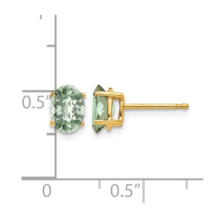 14K Yellow Gold 7x5mm Oval Checker-Cut Green Quartz Post Earrings, view 4 of 4
