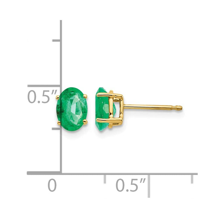 14K Yellow Gold 7x5mm Oval Emerald Post Earrings, view 4 of 4