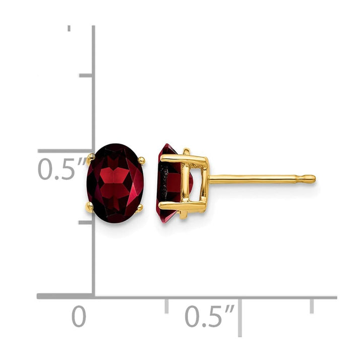14K Yellow Gold 7x5mm Oval Garnet Post Earrings, view 4 of 4