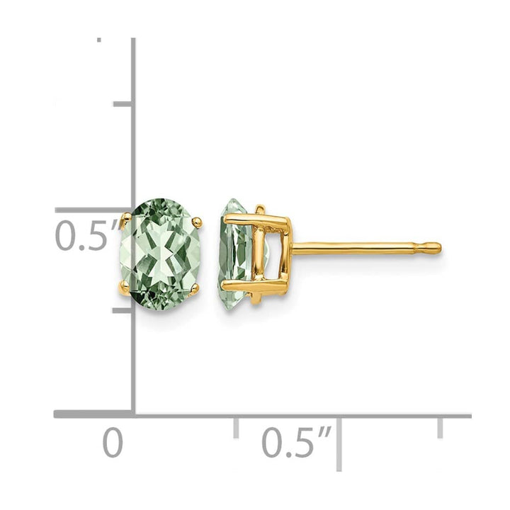 14K Yellow Gold 7x5mm Oval Green Quartz Post Earrings, view 4 of 4