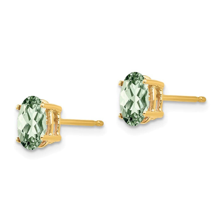14K Yellow Gold 7x5mm Oval Green Quartz Post Earrings, view 2 of 4