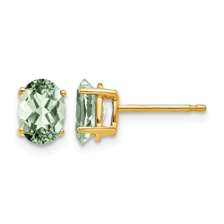 14K Yellow Gold 7x5mm Oval Green Quartz Post Earrings, view 1 of 4