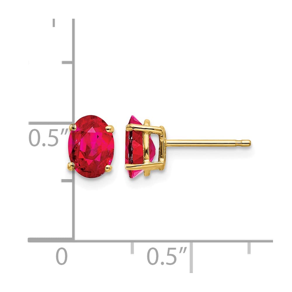 14K Yellow Gold 7x5mm Oval Ruby Post Earrings, view 4 of 4