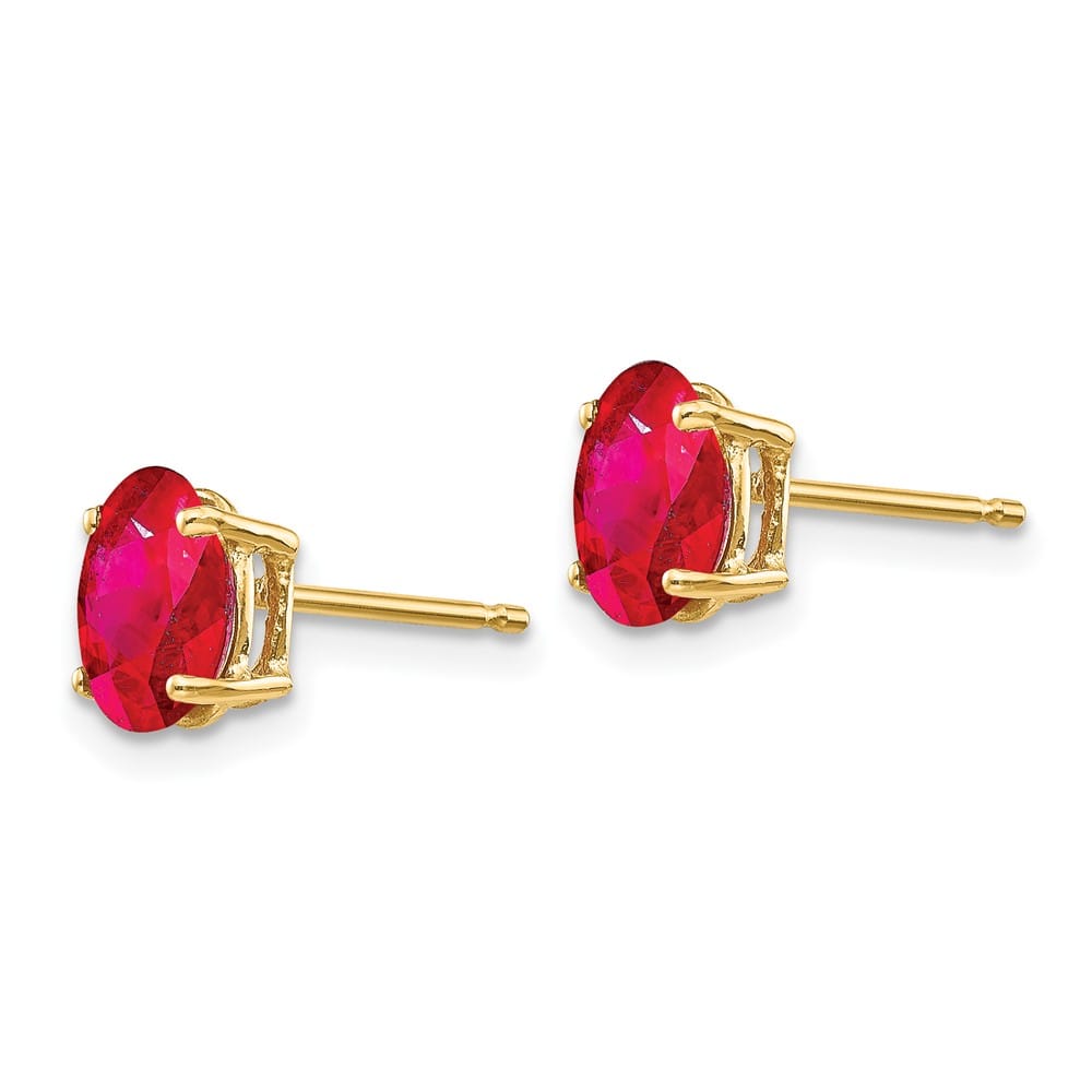 14K Yellow Gold 7x5mm Oval Ruby Post Earrings, view 2 of 4