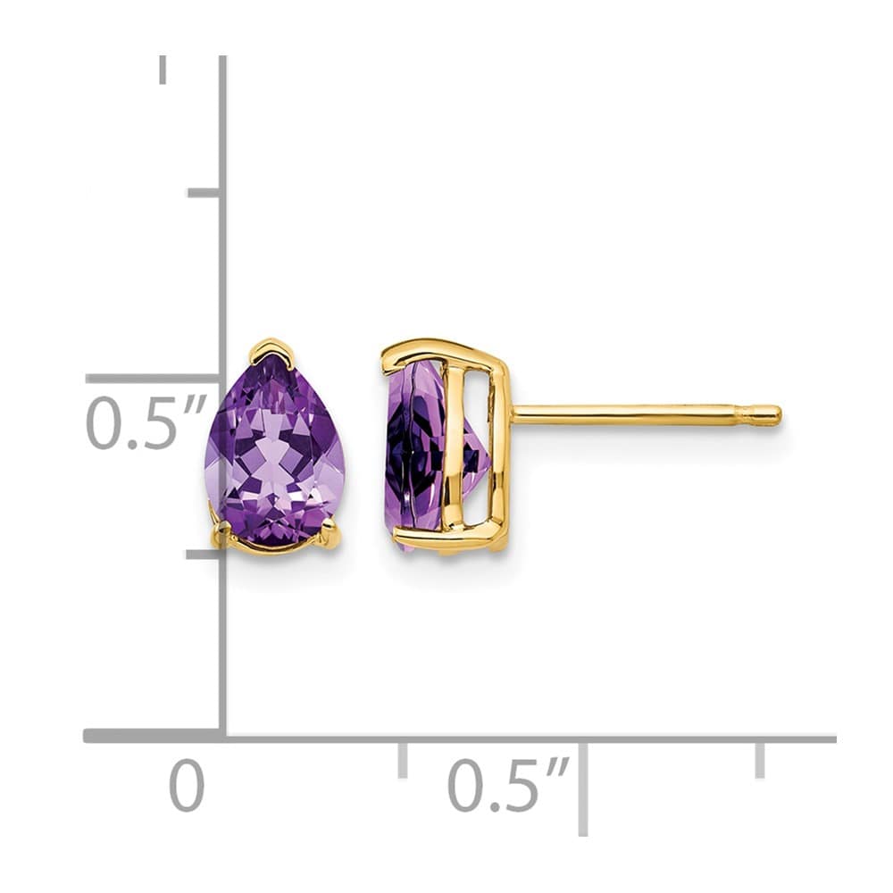14K Yellow Gold 7x5mm Pear Amethyst Post Earrings, view 4 of 4