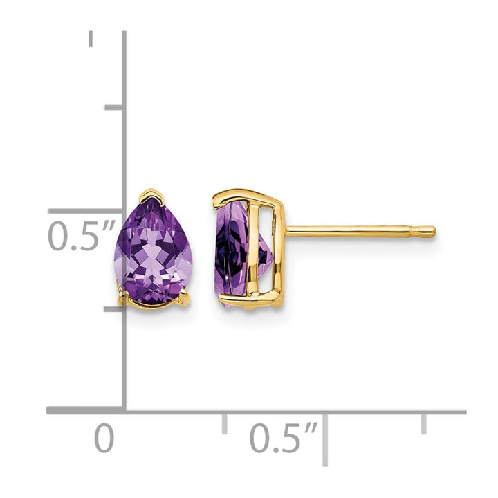 14K Yellow Gold 7x5mm Pear Amethyst Post Earrings, view 4 of 4