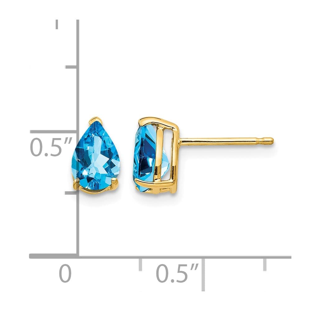 14K Yellow Gold 7x5mm Pear Blue Topaz Post Earrings, view 4 of 4