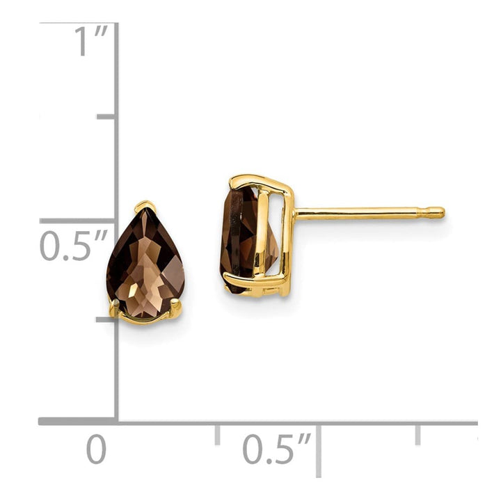 14K Yellow Gold 7x5mm Pear Checker-Cut Smoky Quartz Post Earrings, view 4 of 4