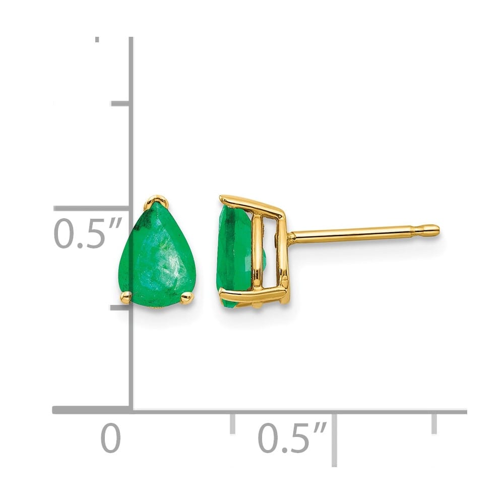 14K Yellow Gold 7x5mm Pear Emerald Post Earrings, view 2 of 2