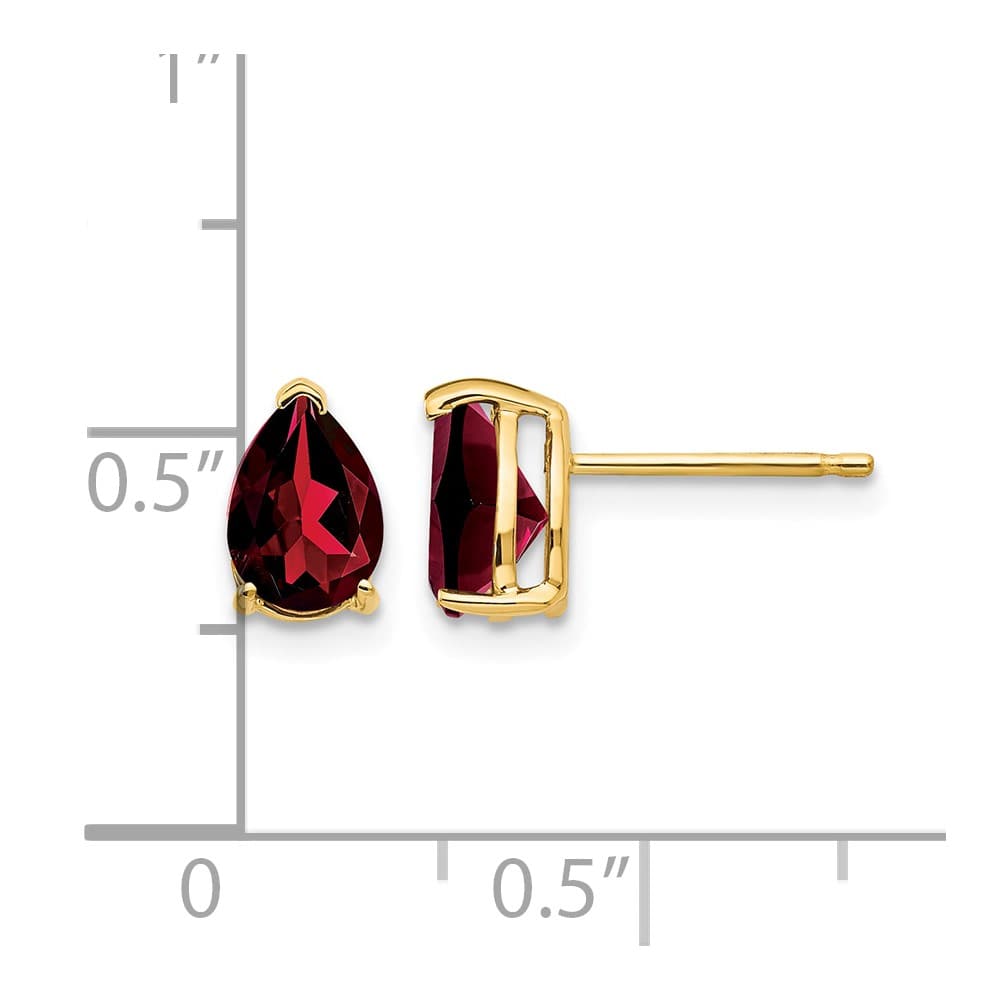 14K Yellow Gold 7x5mm Pear Garnet Post Earrings, view 4 of 4